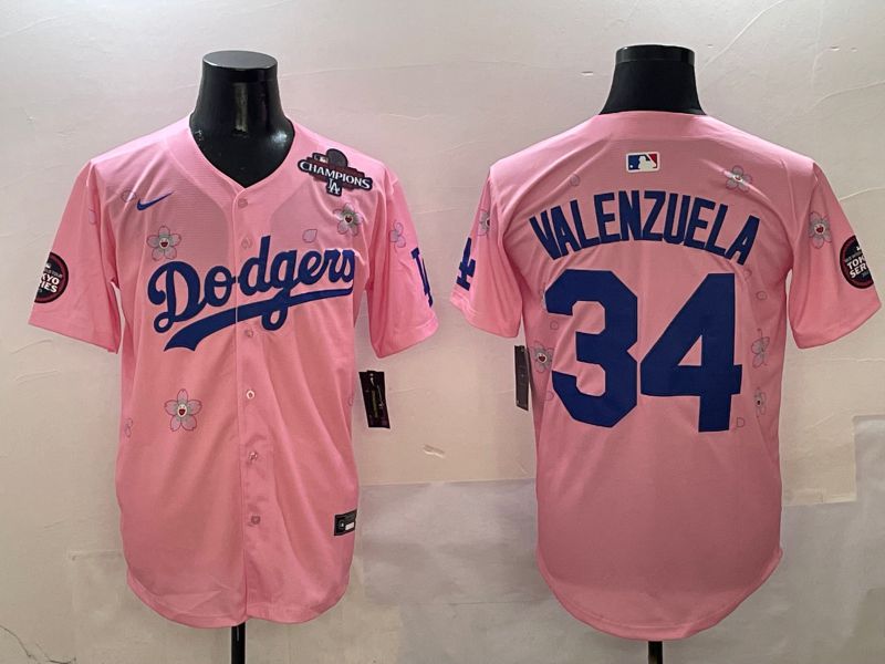 Men Los Angeles Dodgers #34 Valenzuela Pink Sakura Edition 2025 Nike MLB Jersey style 6->los angeles dodgers->MLB Jersey